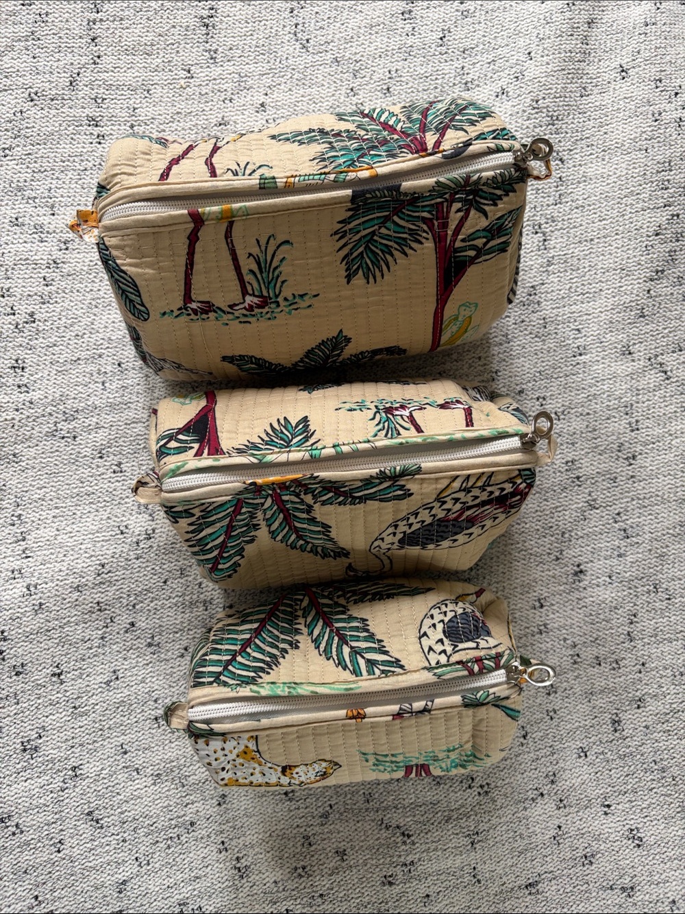 Quilted Cotton Safari Makeup Bag Set